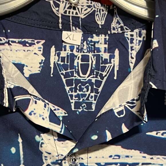 NEW Star Wars Men's button down Hawaiian shirt XL ship fighter - Picture 4 of 6